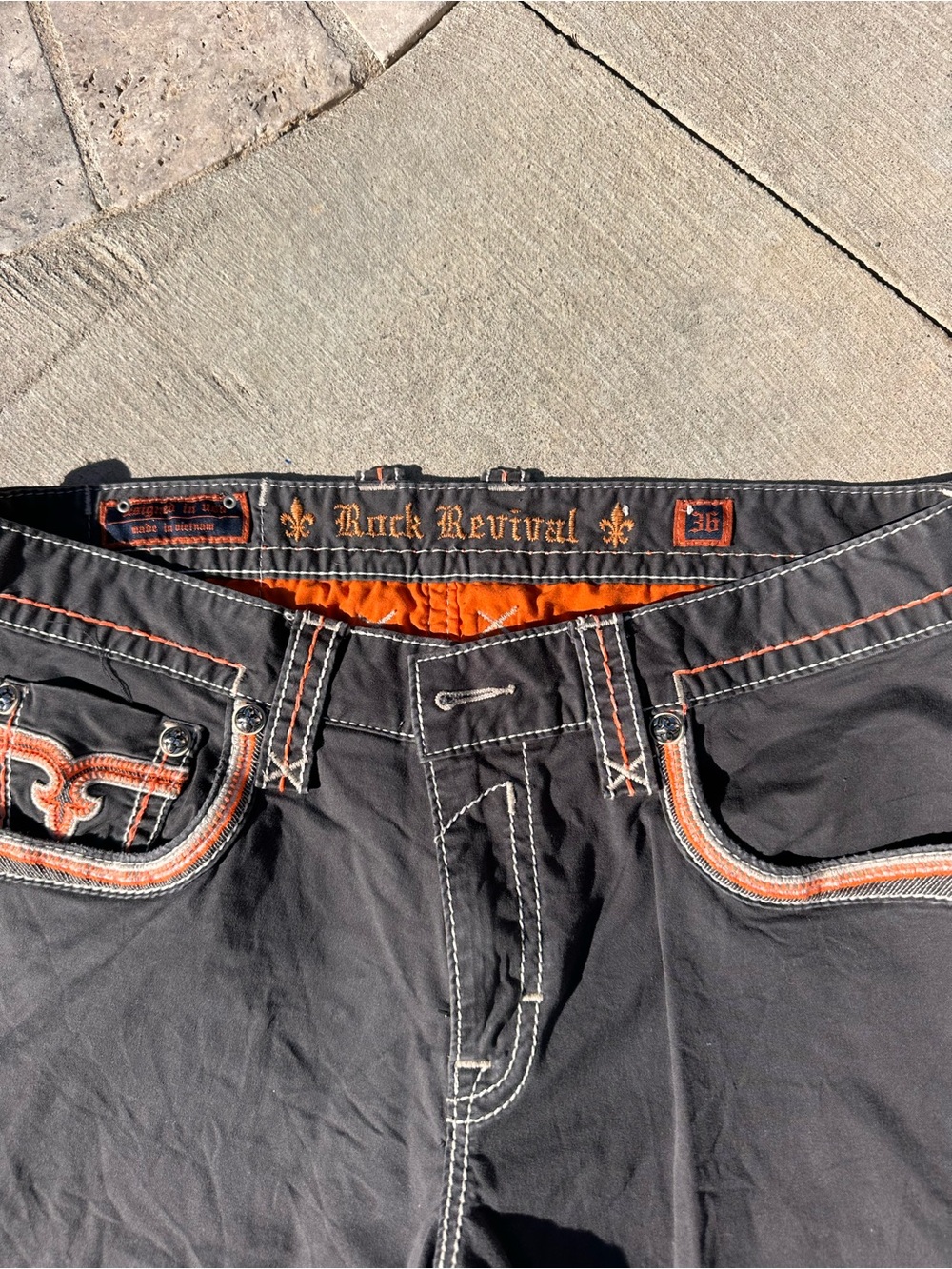 Rock Revival Men’s Black Jeans with Orange Accents size 36